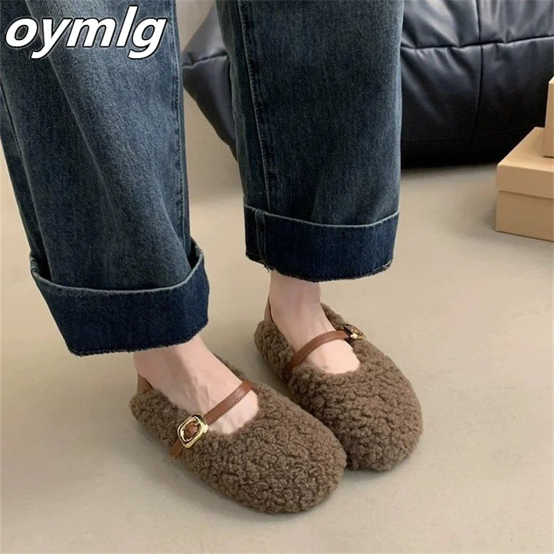 2024 мягкая обувь женская с пряжкой и бархатным хлопком на одной пуговице осень