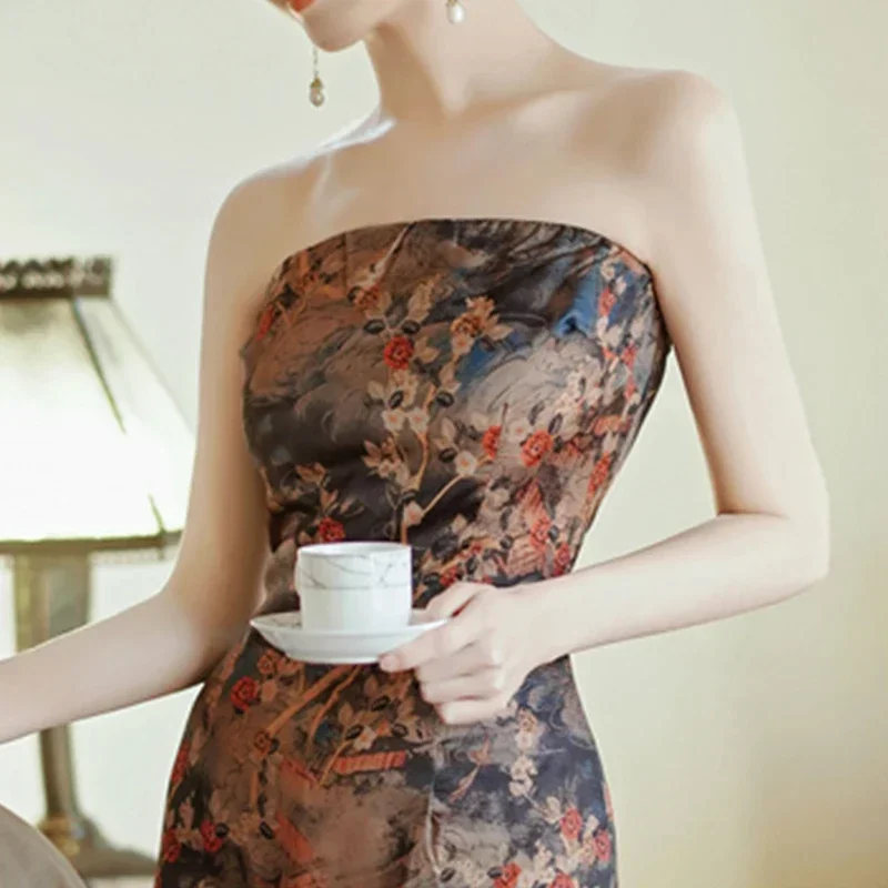 Новое платье без бретелек Harsuku женская японская одежда с цветочным принтом