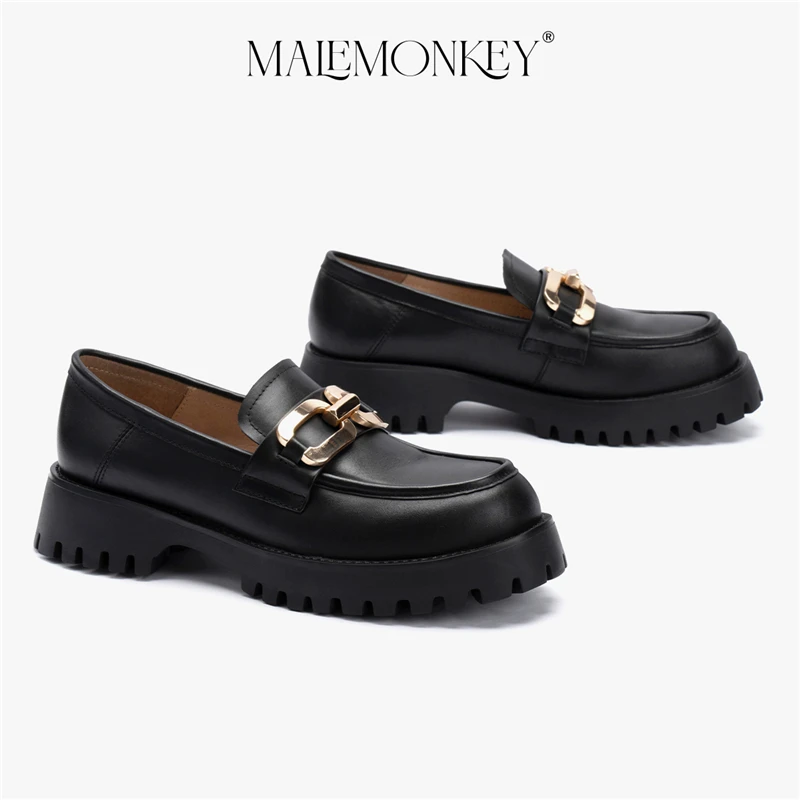 Platform Shoes Women Loafers 2023 Spring Ladies Thick Sole Slip on Flats Genuine Leather Casual Buckle Shoe Zapatos De Mujer