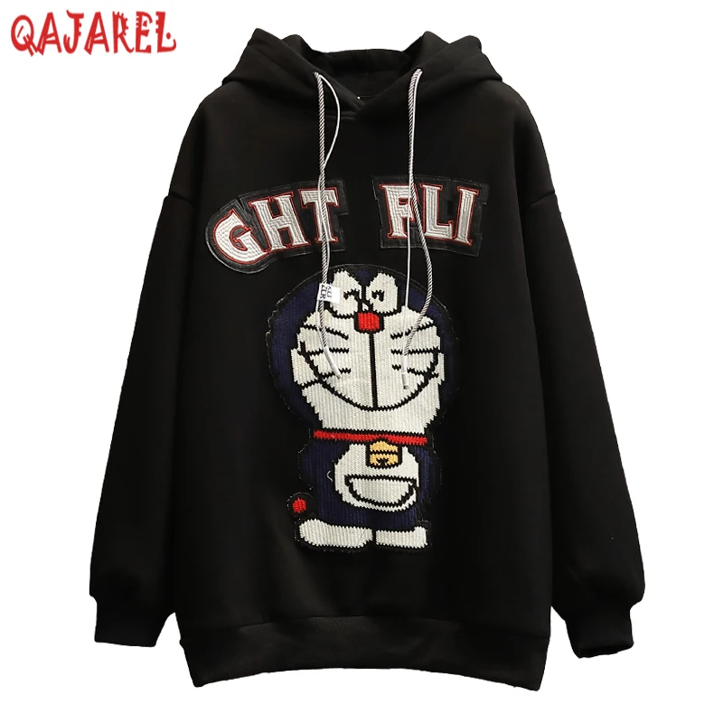 

Осенне-зимние черные хлопковые пуловеры с длинным рукавом женские модные толстовки с мультяшным рисунком 2023 корейские элегантные облегающие повседневные свитшоты