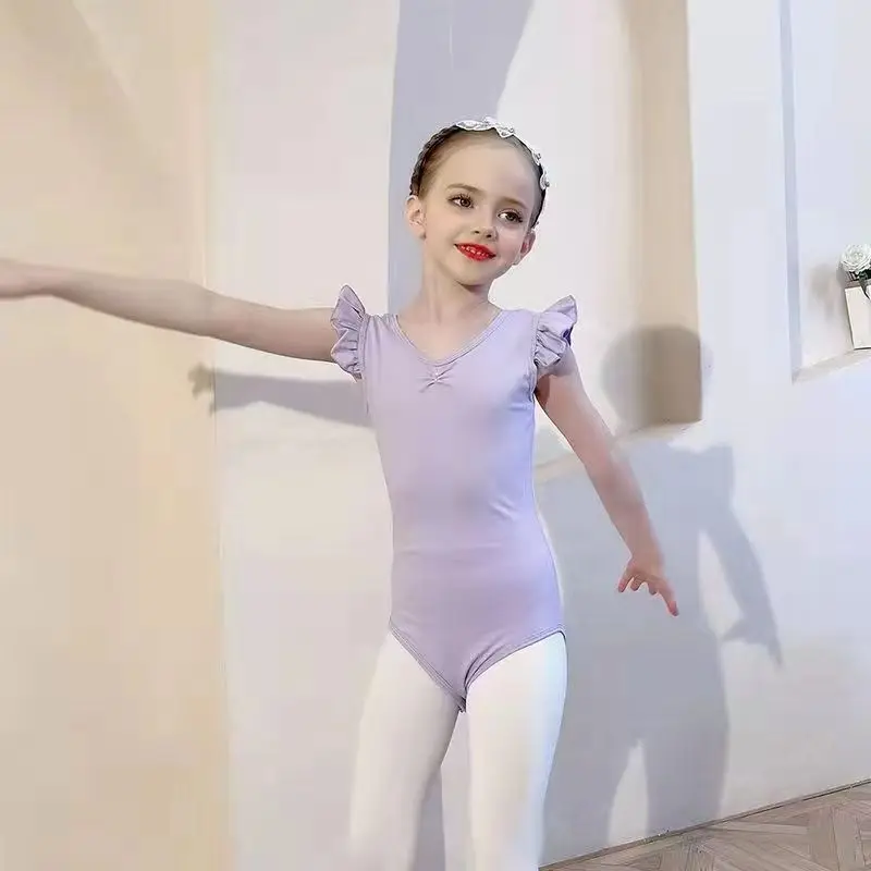 

Children's dance dress Spring summer autumn sleeve lace embroidery open crotch body dress modern folk dance dress