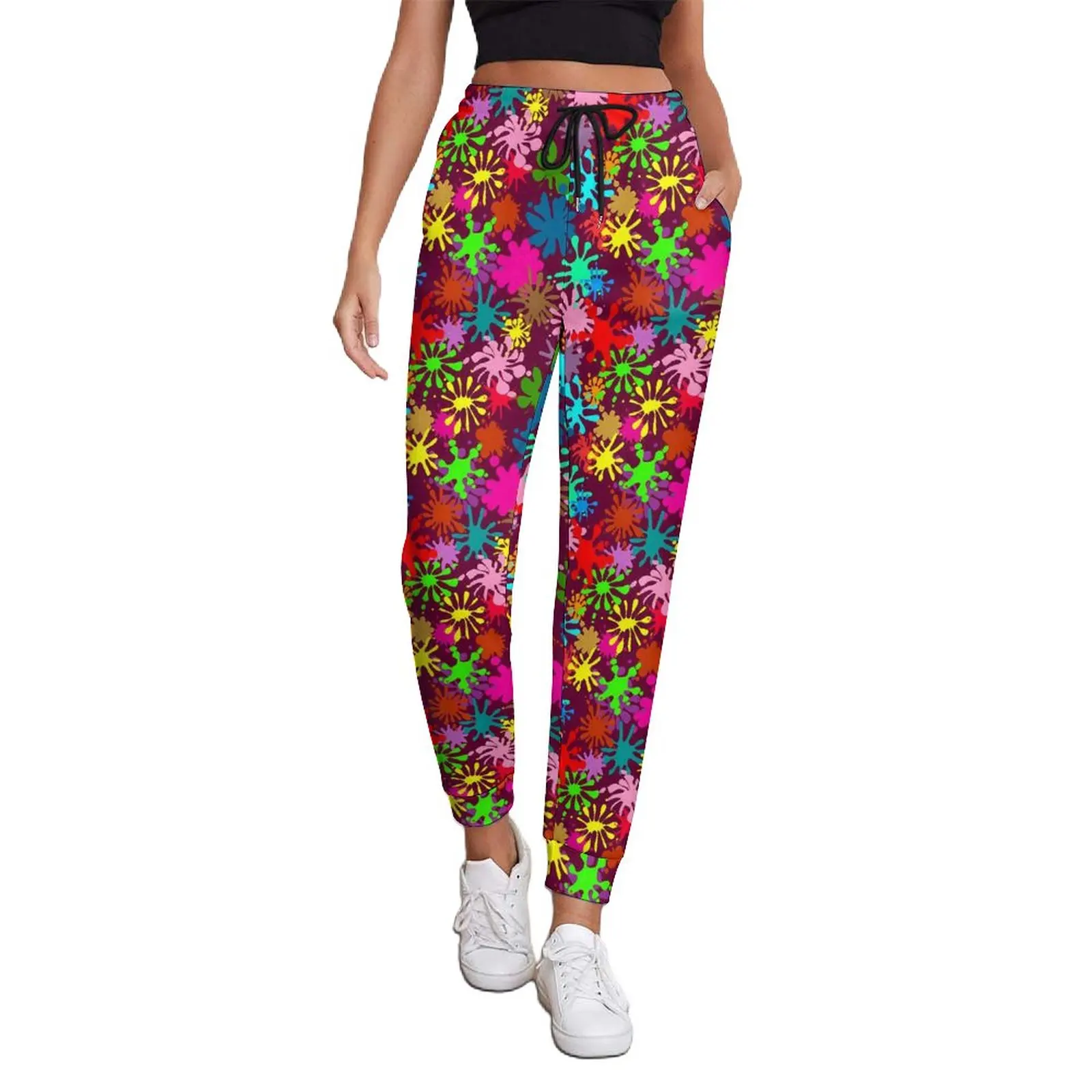 

Neon Paint Baggy Pants Spring Cute Splatters Print Elegant Sweatpants Female Street Style Graphic Trousers Big Size