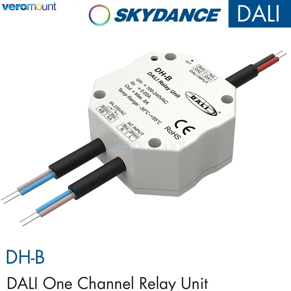 Фото Реле переменного тока Skydance DALI DH-B (DT7) AC100-240V 1CH*8A Одноканальный переключатель DALI/PUSH Max 8A, совместимый с продуктами DALI №1