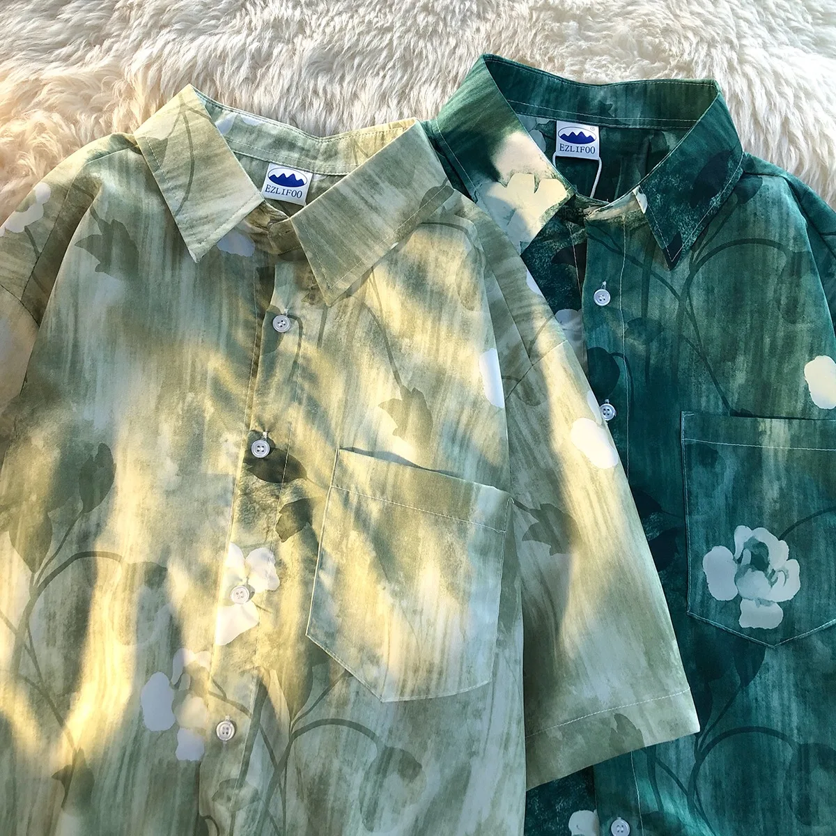 

summer Women flower print Shirts casual oversized Womens long y2k Tops green Blouses korean Long Sleeve Unisex blouse streetwear