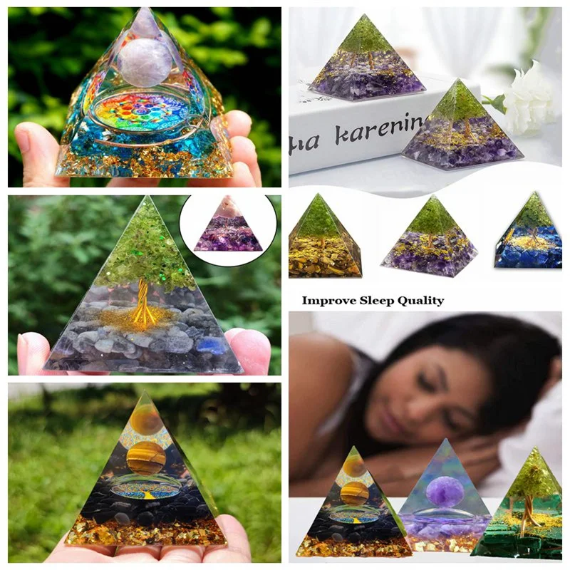 Высокое качество цветные Orgonite Древо жизни Пирамида аметист перидот исцеления с