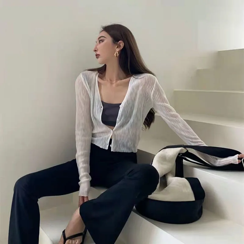 Женский солнцезащитный кардиган с v-образным вырезом и длинными рукавами