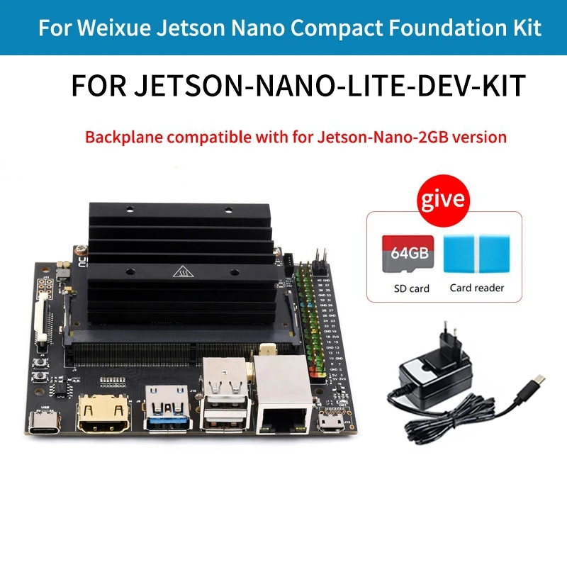 

Макетная плата для Jetson Nano 4 Гб + 16 Гб Lite DEV AI с модулем Jetsonnano + SD-карта 64 ГБ + кардридер + 5 В 3 А мощность