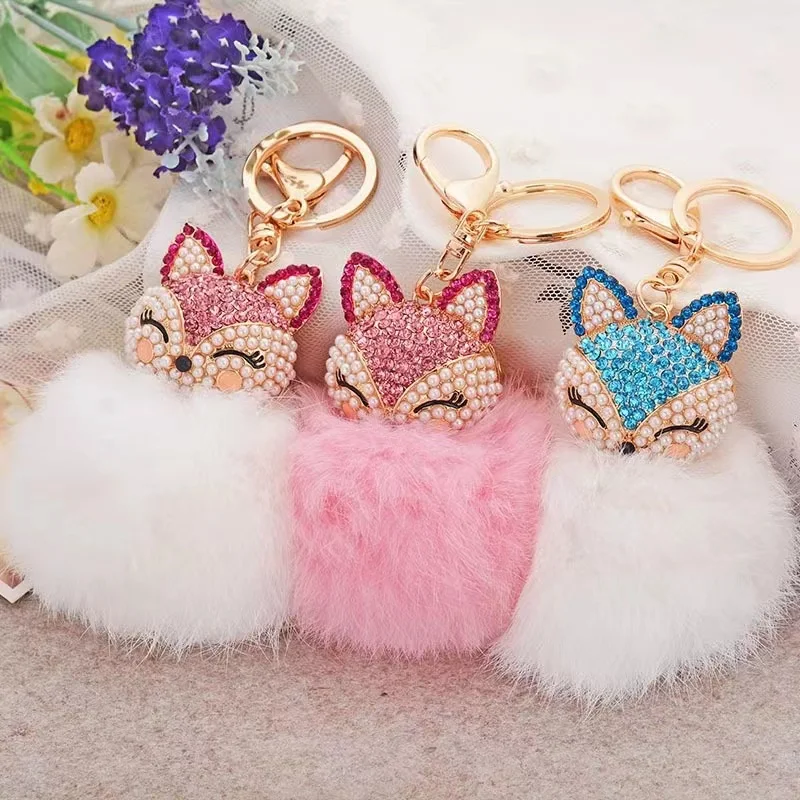 

New Fashion Luxury Lovely Animal Keychain For Women Diamond Fox Car Keychains Girl Keyring Bag Pendant Gift Accessories Llavero