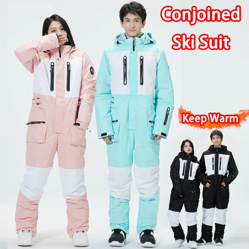Winter Thermal Snowsuit Man Woman Skiing Suits Reflective Zipper Windbreak Outdoor Sport Heating Jacket Warm Fitness Jumpsuit