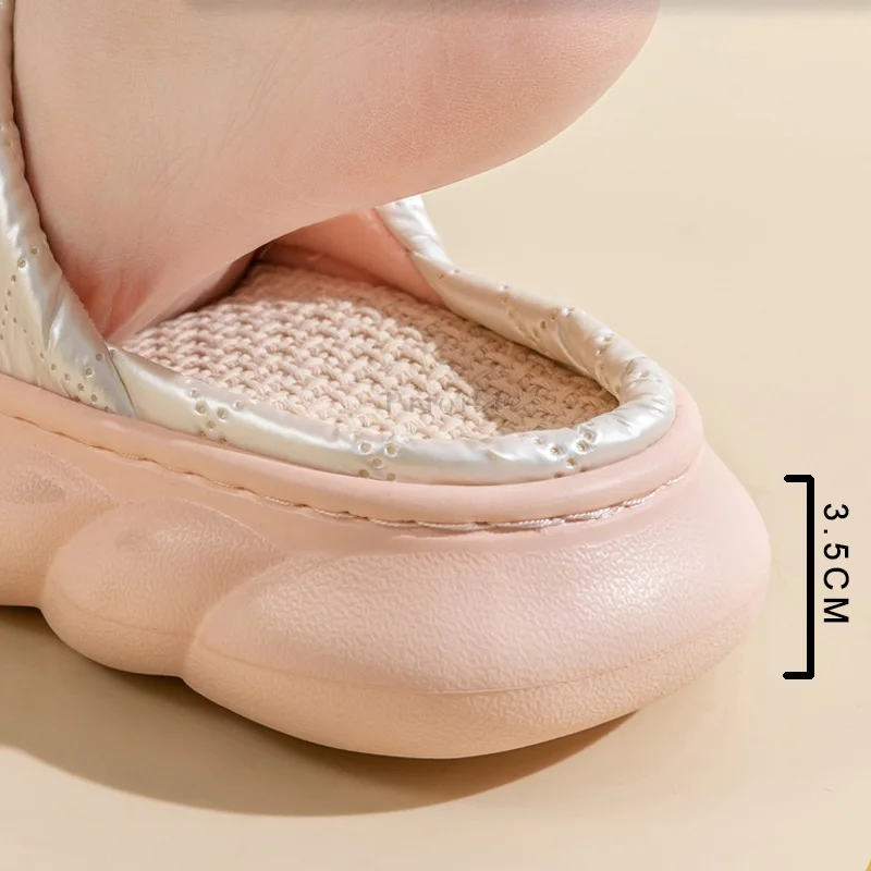 Down Cloth Upper Women's House Slippers Casual Open Toe Indoor Slippers Female EVA Non-Slip Thick Sole Shoes for Woman Slippers