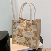 2022 student bear embroidered canvas reusable shopping bag free shipping