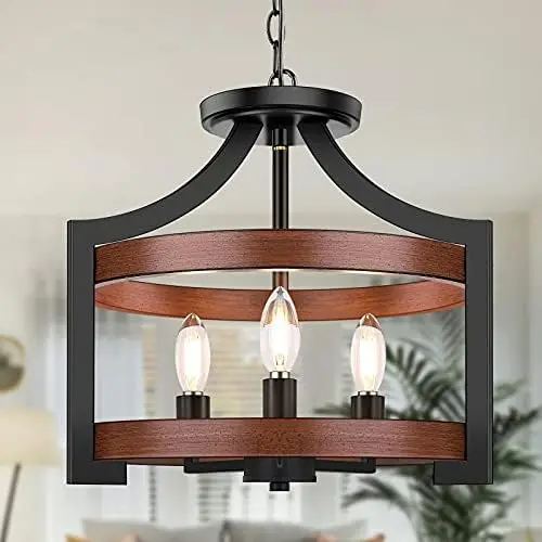 

Rustic Farmhouse Pendant Hanging Light Adjustable Height Max 68in, Convertible Vintage Semi Flush Mount Ceiling Light Fixture Bl