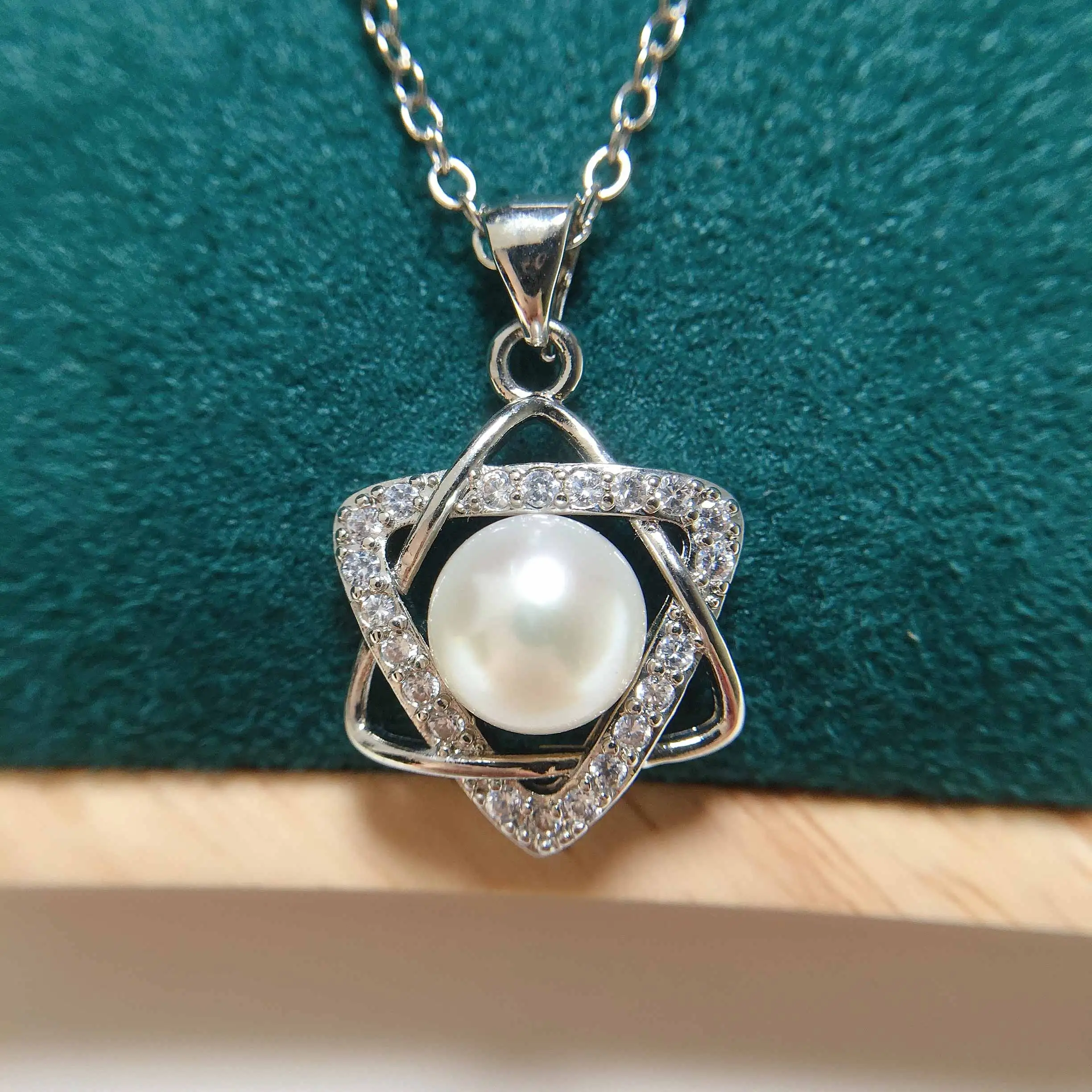 Женский подвеска Шестиконечная звезда из жемчуга 100% натуральный, оправа из серебра 925 и позолота, ювелирные аксессуары.