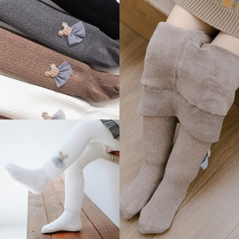 Baby Girls Leggings Winter Fleece Warm Tights Pants Black Bow Kids Pantyhose Thicken Knitt Girl Socks Children's Clothing 8 10 Y
