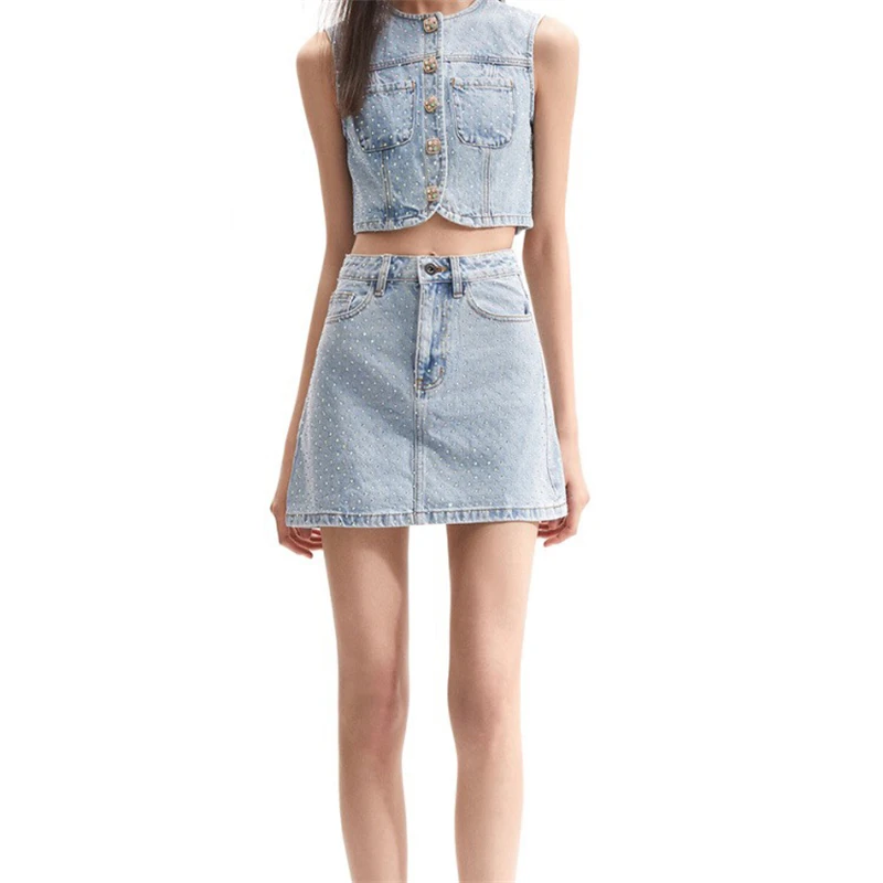 Y2k Летний Новый женский однобортный сверхпрочный джинсовый жилет с круглым