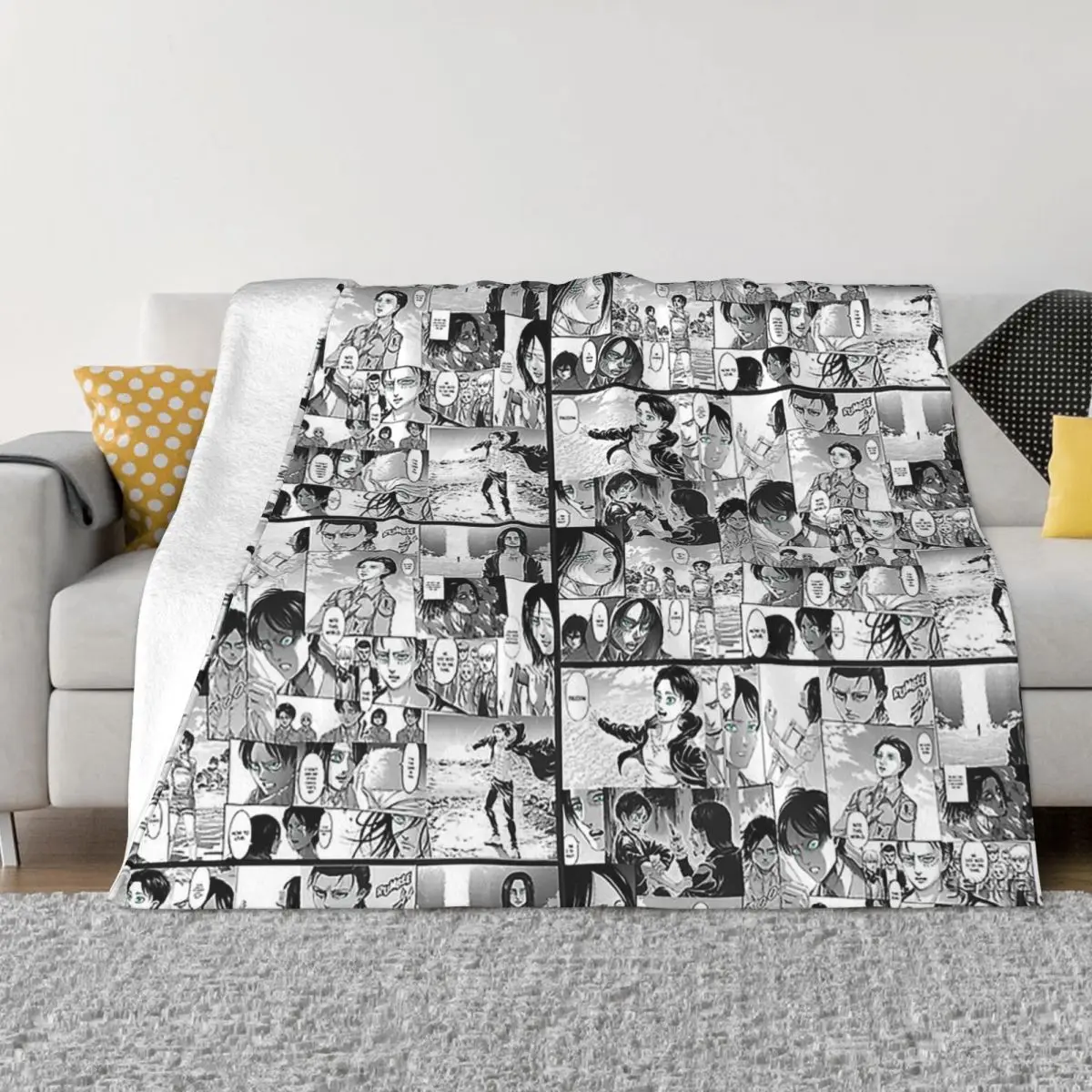

Attack On Titan Manga Collage Blanket Sofa Cover Fleece Printed Anime Soft Throw Blankets for Bedding Office Bedding Throws