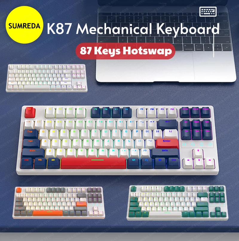 

K87 Mechanical Keyboard 87 Keys Gaming Keyboard Bluetooth Hot Swappable Backlight Keycaps RGB Switch Wireless Gamer Keyboards