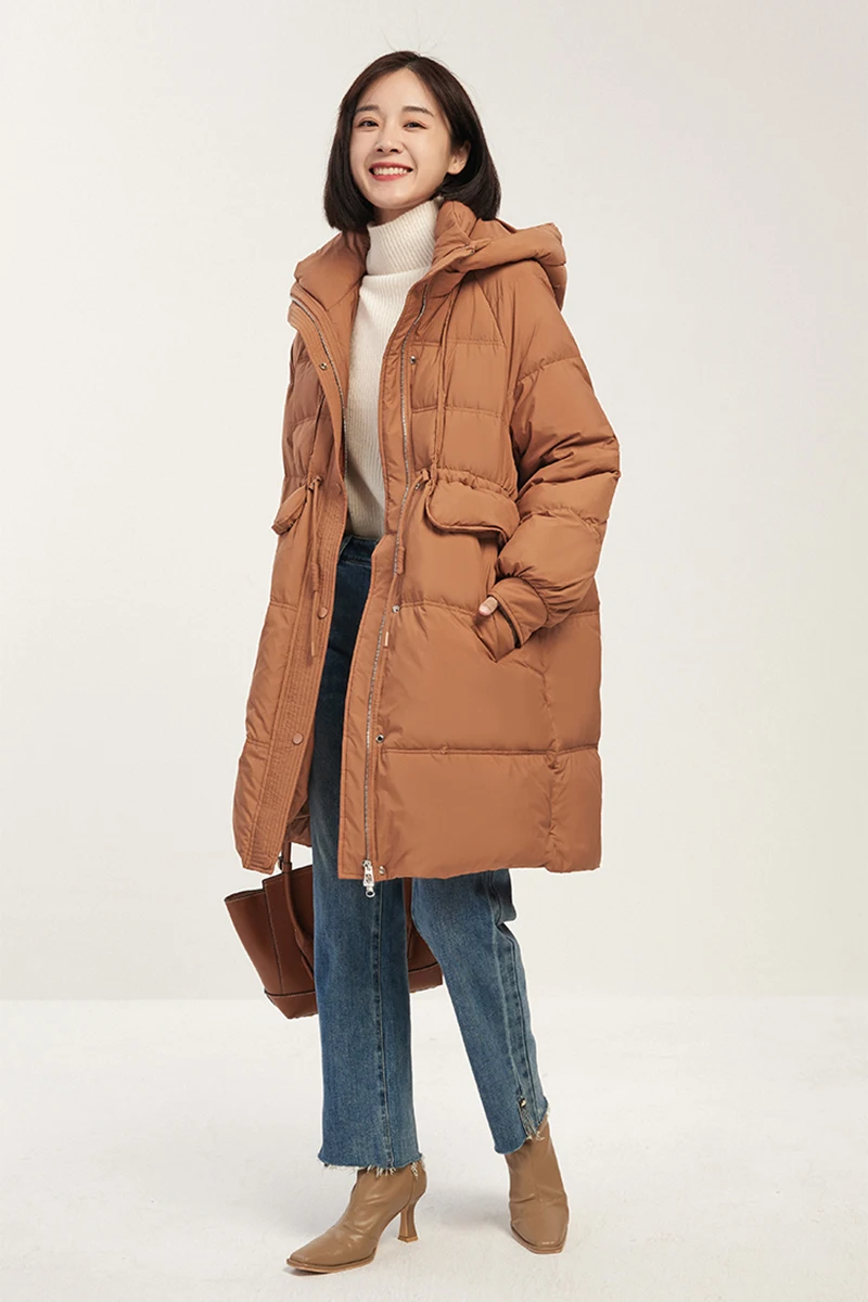 SHUCHAN jackets  coat women  90%  White duck down  Long  chaquetas invierno 2022 mujer  Casual hood Winter  Wide-waisted  zipper