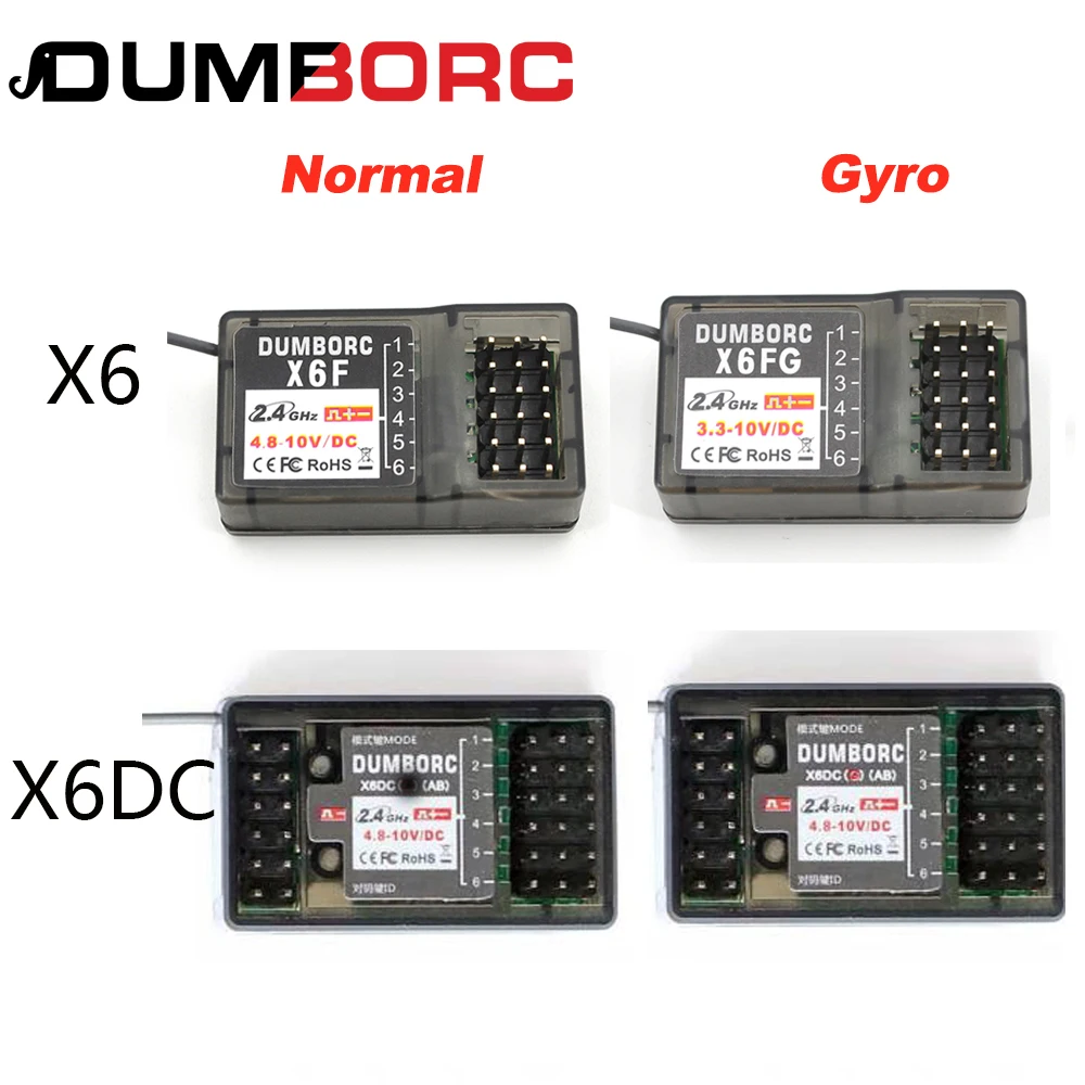

DumboRC X6 X4 X5 2.4G 6CH Transmitter W/ X6FG Gyro X6F Receiver LED Light Set for 1/10 1/8 Crawler Axial SCX10 D90 RC Car Boat