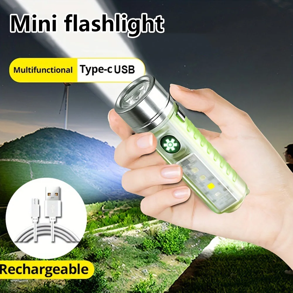 

New MINI LED Flashlight USB C RechargeableTorch Strong Magnet Pen Clip Lantern Portable Lamp Camping Uv Lights