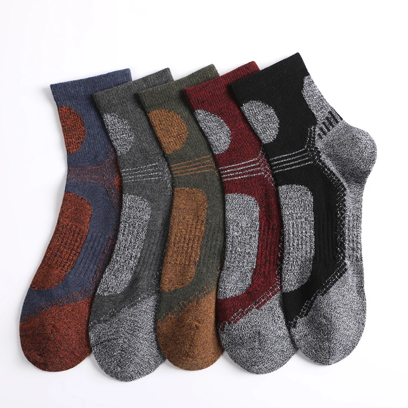 Autumn and Winter Cotton Socks Long Medium Sleeve Sports Socks Men's All Cotton Vintage Splice Fashion Socks 5 pairs