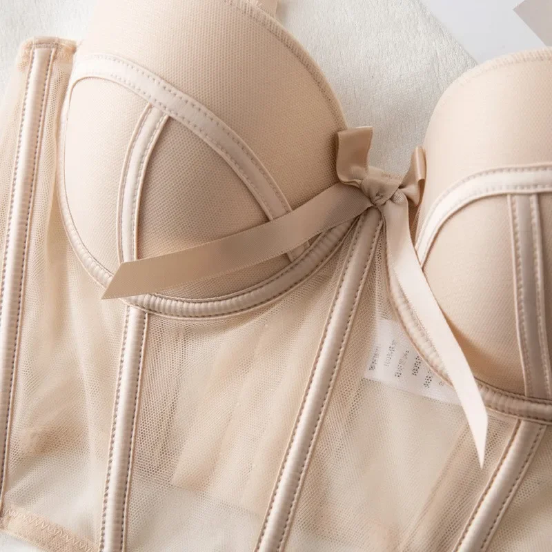 Фото Sexy Thin Lace Bras for Women Hot Girl Mesh Transparent Shaper Lingerie Bralette Night Club Vintage CropTop Sweet Bra Underwear №5