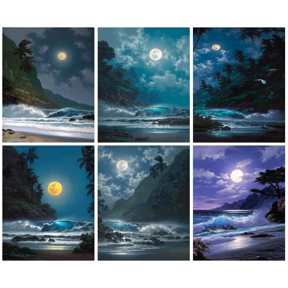 

PhotoCustom Diy Painting By Number Black Night Beach Acrylic Paints Markers By Numbers Painting Wall Decor