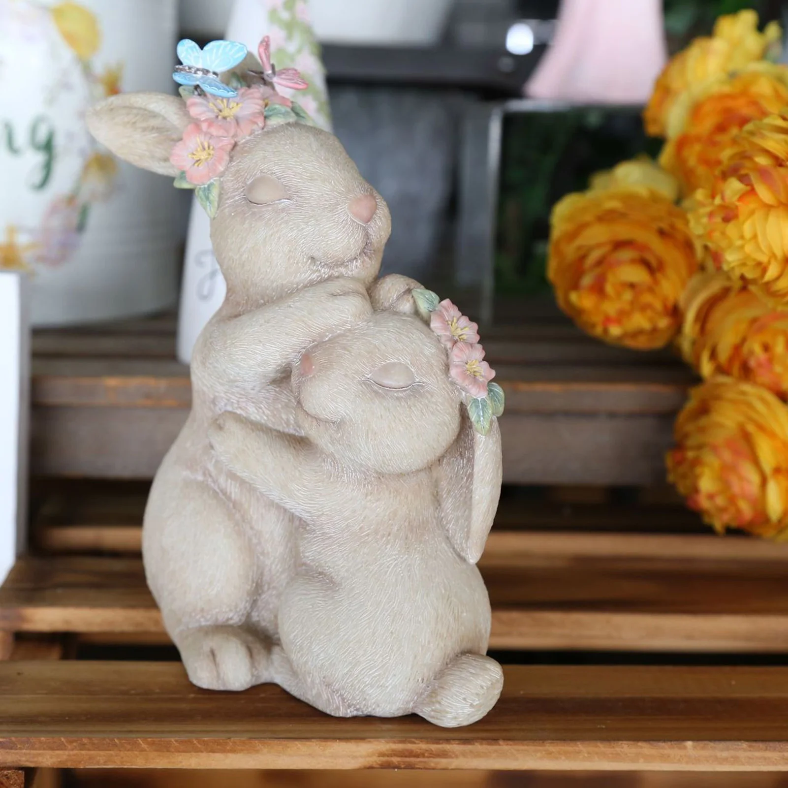 

2022 New Easter Bunny Decor Hugging White Rabbit Decor 8.5in H Resin Non-corrosion Easter Table Decor Spring Decorations