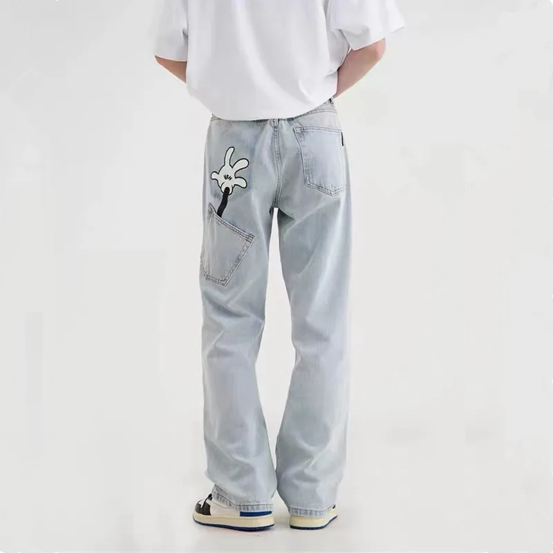 2022 New Arrivals Graphic Print Vintage Baggy Jeans For Men Y2K Clothes Distressed Washed Straight Denim Pants Pantalones Hombre