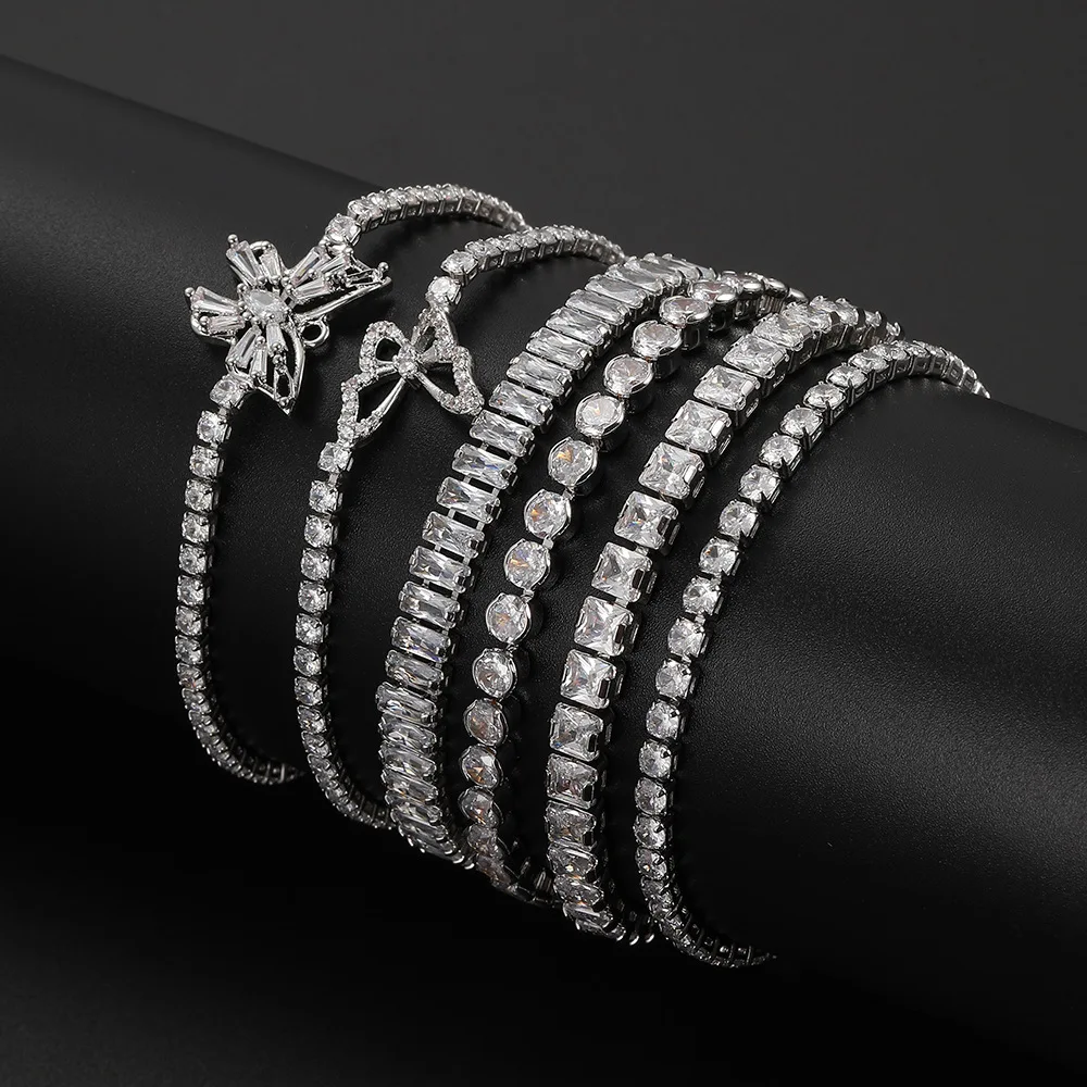 

Luxury Hiphop Zircon Crystal Tennis Bracelets For Women Silver Color Cubic Butterfly Bracelet Wedding Party Chain Jewelry Gifts