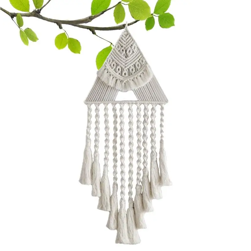 

Hand Weaving Macrame Wall Hung Triangle Geometric Art Boho Backdrop Dreamcatcher Decoration With Tassel Dream Catcher Wall Decor