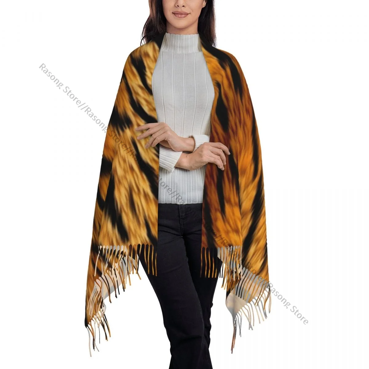 Шарф с кисточками большой зимний женский шарф из пашмины 196*68 см тигровой