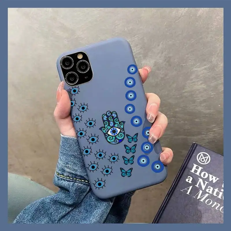 

Funny Turkish Lucky Blue Evil Eye Phone Case for iPhone 11 12 13 Mini Pro Xs Max 8 7 6 6S Plus X XR Solid Candy Color Case