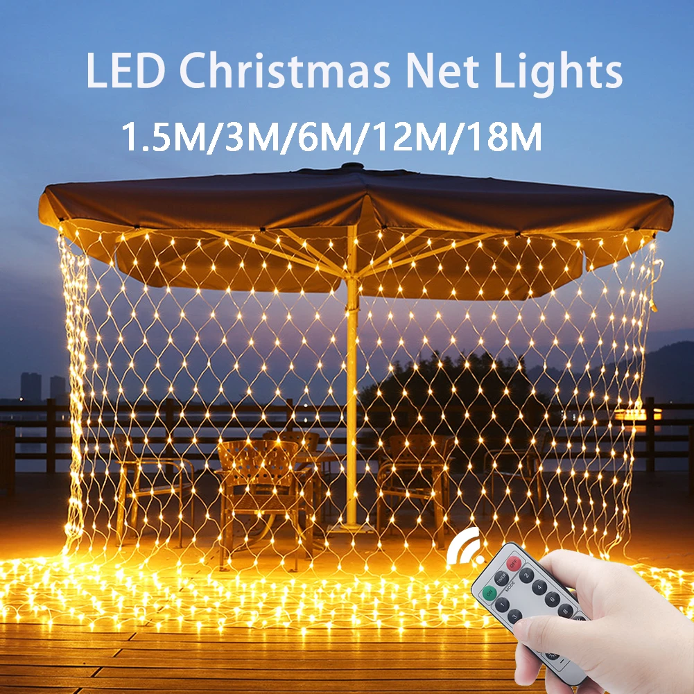 3M/6M/12M/18M LED String Christmas Net Mesh Lights Fairy Curtain Garland Outdoor Waterproof For Party Garden Wedding Decoration