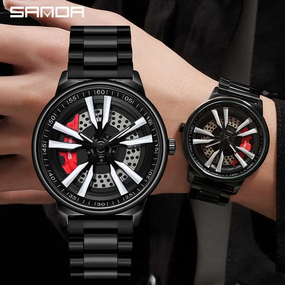 

Лидер продаж, модные мужские часы, модель 3D, вращающийся на 360 градусов циферблат автомобиля, Роскошные наручные часы, повседневные водонепроницаемые кварцевые часы, мужские часы