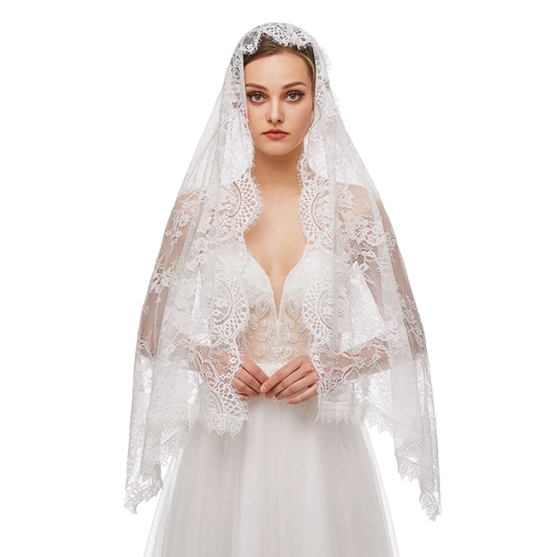 

X7YC Lace Mantilla Catholic Veil Elegant Floral Pattern Soft Comfortable Head Coverings for Women Latin Mass Infinity Veils