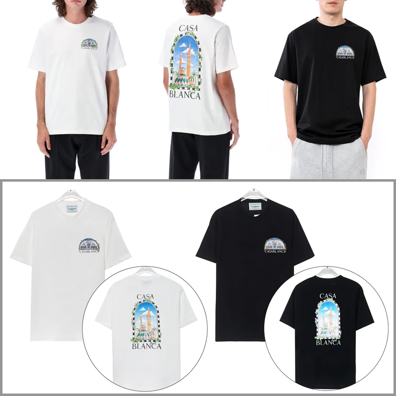 

Модная белая черная футболка Касабланка для мужчин и женщин синее небо и белое облако замок футболка Топы футболки