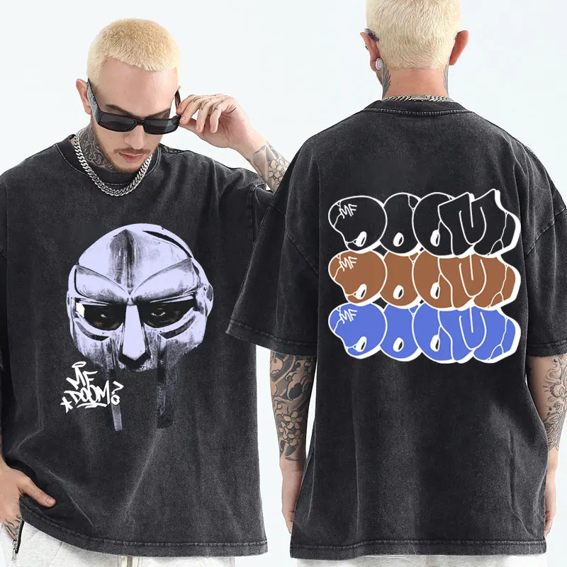 

Hip Hop Rapper Mf Doom Mask Madlib Madvillain Double Sided Print T Shirt Men Wash Vintage T-shirt Oversize Streetwear Washed Tee