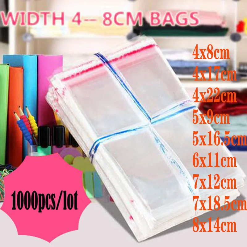 

1000pcs 4-8cm Width Clear Various Models Resealable Poly Transparent Opp Plastic Bags Self Adhesive Seal Jewellery Making Bag