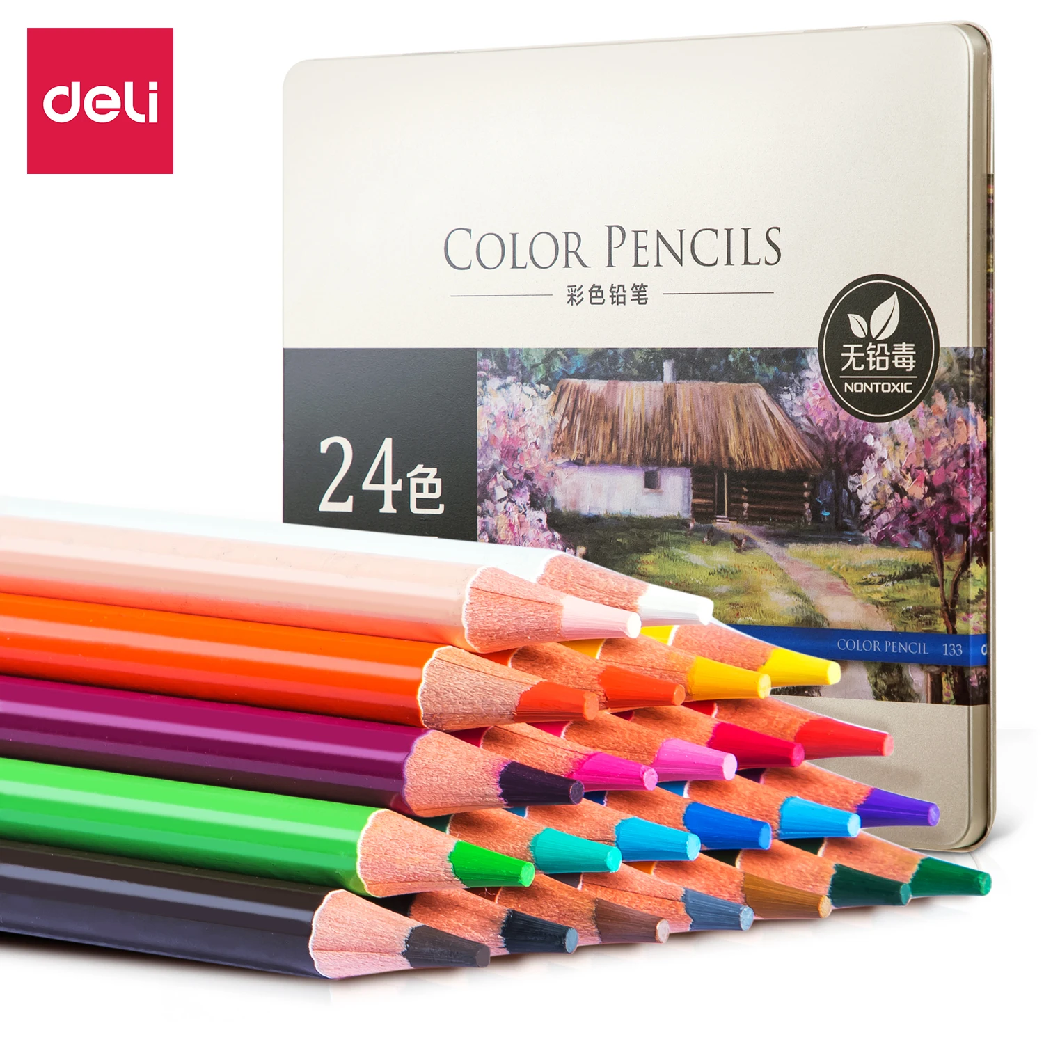 

Deli Oily Lead 24 Colors Iron Box Classic Colored Pencils Suitable For Painting Design Sketching Comic Creation Etc