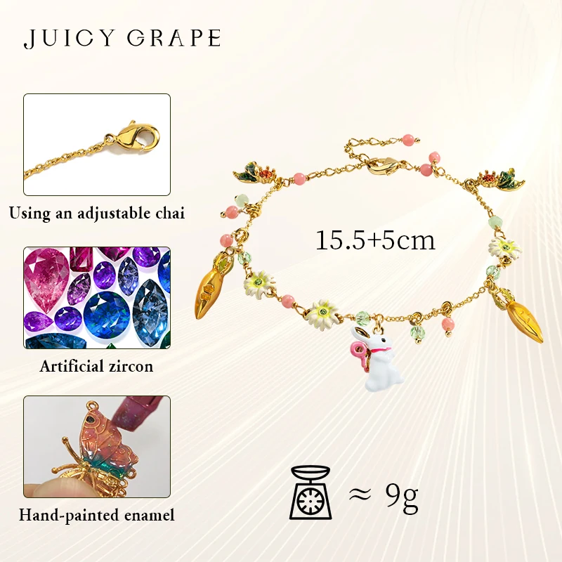 Браслет ручной работы с эмалью и подвеской в виде виноградного моркови кролика