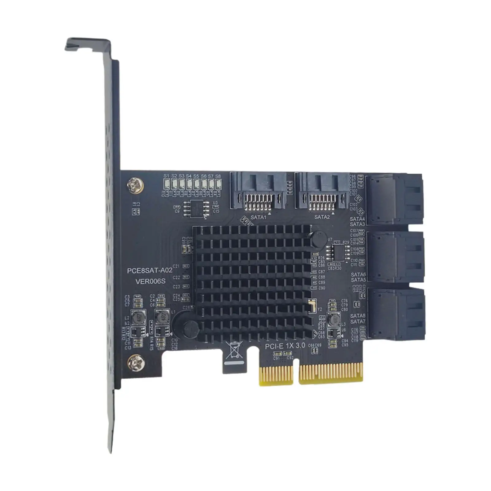 

PCI E 4x Expansion Card Professional Plug and Play 6Gbps 8 Port SATA3.0 6G Expansion Card for Solid State Drive
