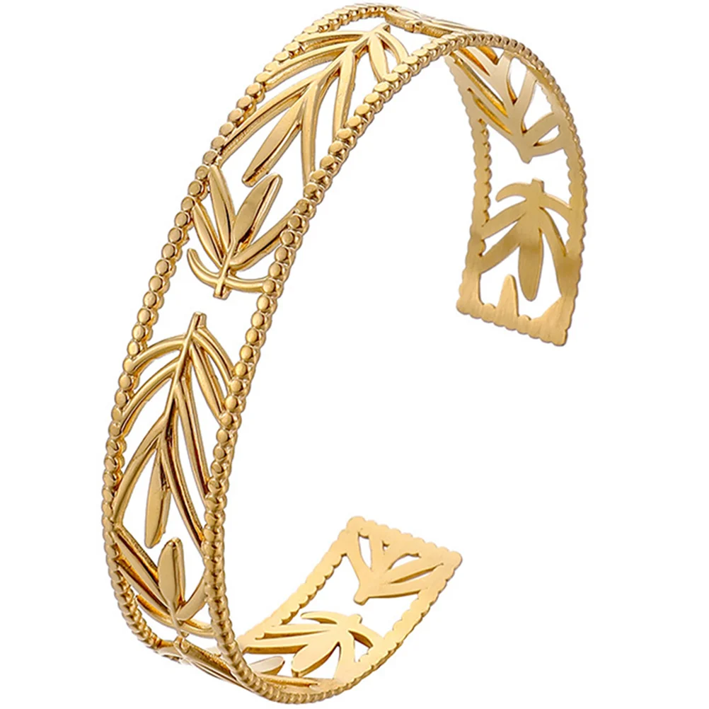 

Banglebracelet Wrist Cuff Hollow Jewelryopening Leaves Accessory Trendy Silver Bracelets Gift Stainless Steel Creative Decor