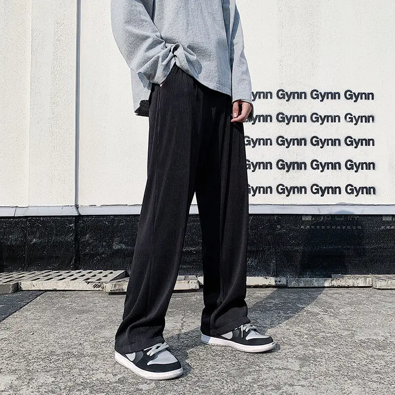 

Summer Drape Ice Silk Pants Men's Thin Section Straight Loose Casual Sports Pants Striped Quick-drying Wide-leg Trousers Men