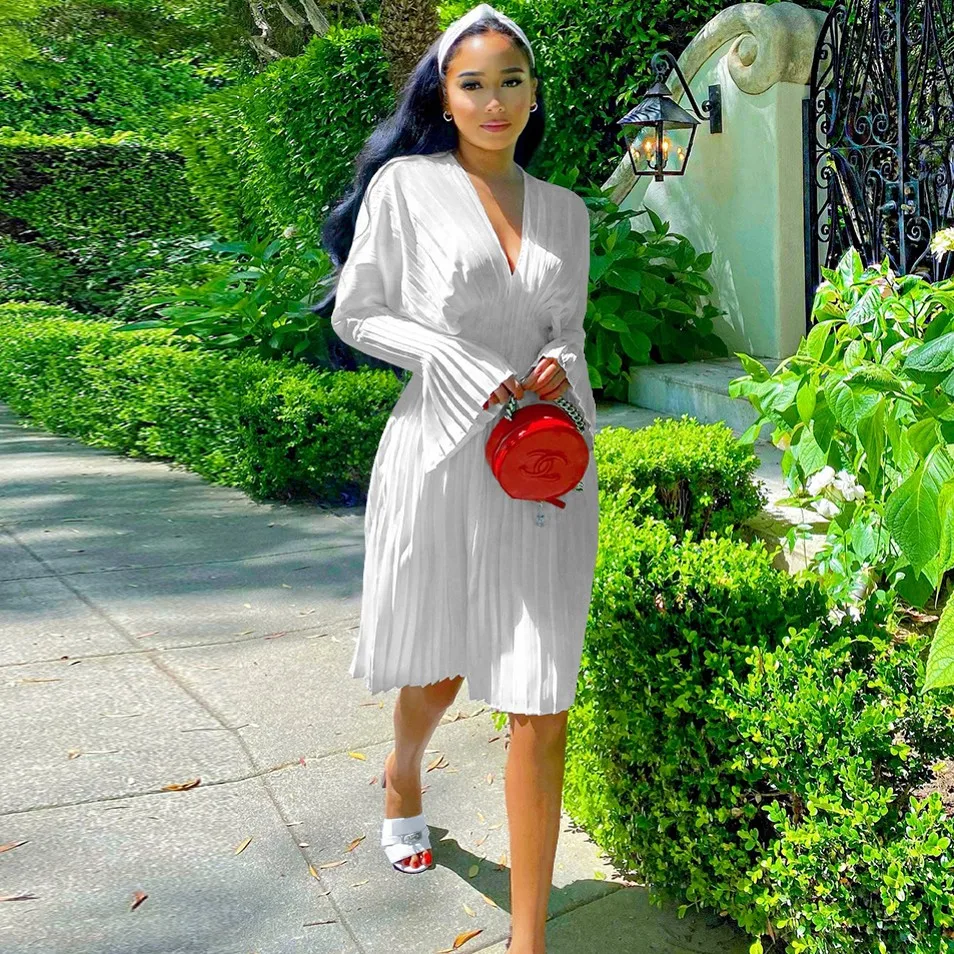 

African Dresses For Women Dashiki New Spring Autumn Long Sleeve Pleated Fashion Elegant Print Office Lady Big Swing Long Dress