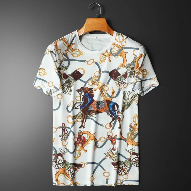 

White And Blaack T-Shirts Wild Horse Print Short Sleeve T-shirts Summer 2022 High-Quality Cotton Soft Luxury T-Shirts Mens M-3XL