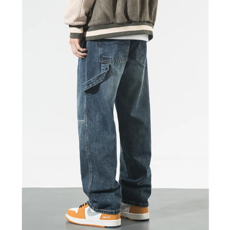 Men Clothing 2022 New Pattern Recreational Vintage Broad Leg Blue Jeans Straight Cylinder Large Loose Cargo Pants Autumn Women