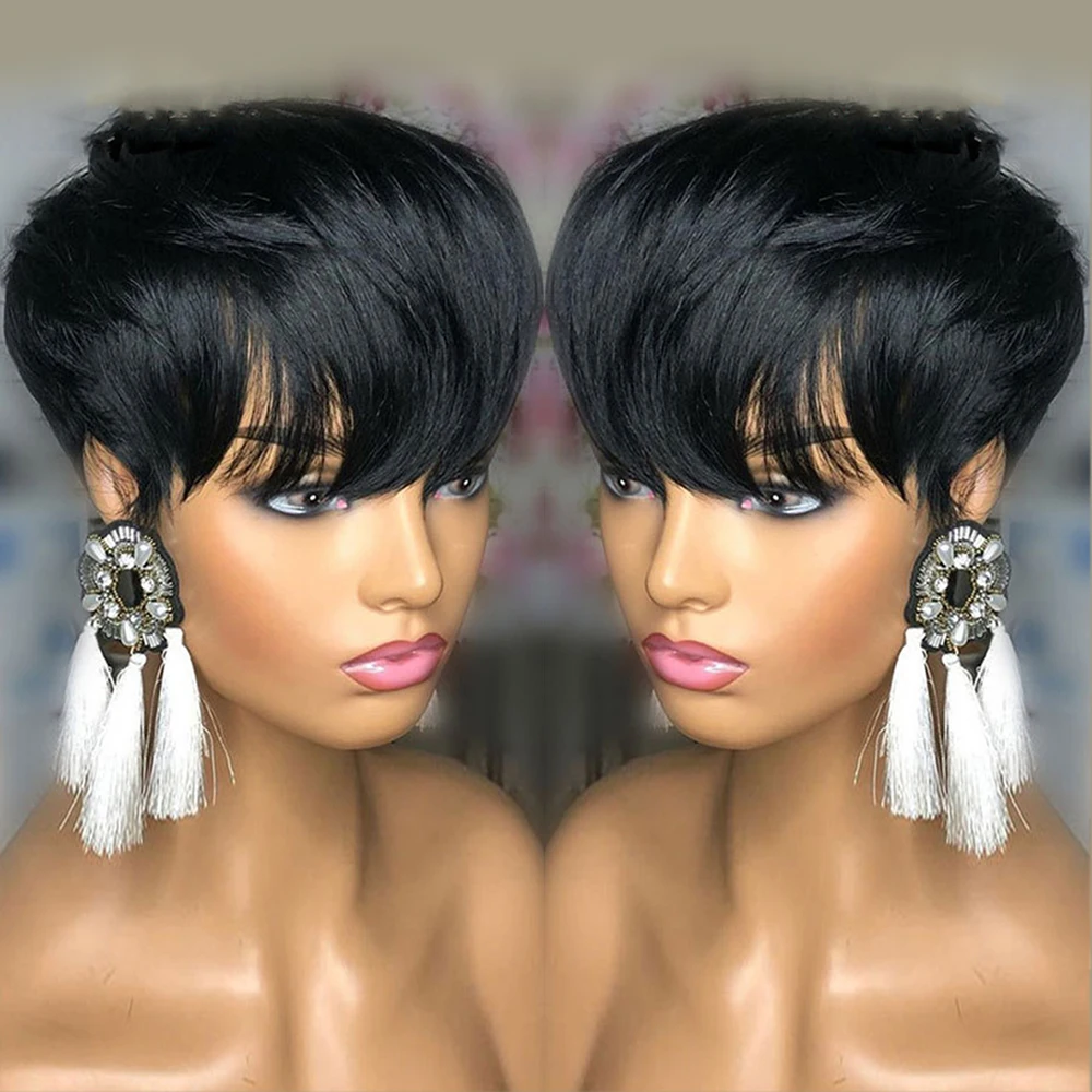 Короткие парики парик из человеческих волос с челкой бразильские волосы для
