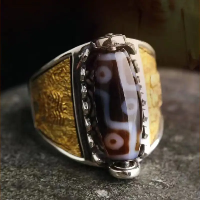 

YS Tibetan Nine Eyed Celestial Pearl Zakiram Ring Men's Bold Opening Retro Ethnic Style Jewelry