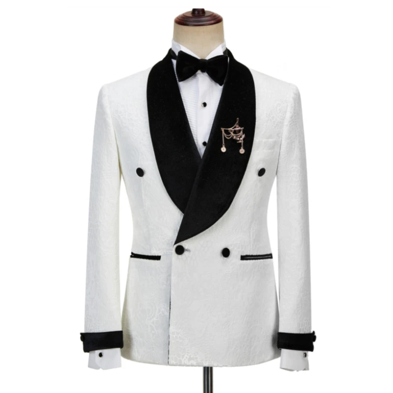 Двубортные мужские костюмы с цветочным принтом на свадьбу 2024 черный бархатный